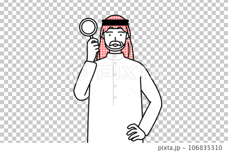 虫メガネをのぞくイスラムのシニア男性 虫メガネをのぞくイスラムのシニア男性 106835310