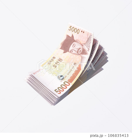 Currency of Korea, bundle of different types of paper currency. Korean money, won Currency of Korea, bundle of different types of paper currency. Korean money, won 106835413