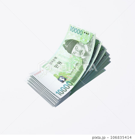 Currency of Korea, bundle of different types of paper currency. Korean money, won Currency of Korea, bundle of different types of paper currency. Korean money, won 106835414