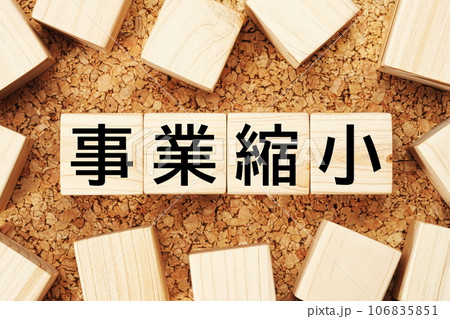 事業縮小　木製キューブのビジネス用語素材 106835851