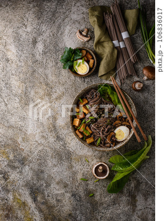 Soba noodle with tofu and mushroom Soba noodle with tofu and mushroom 106836017