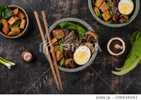 Soba noodle with tofu and mushroom Soba noodle with tofu and mushroom 106836081