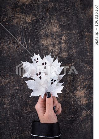 Halloween ghost from autumn leaves 106836107