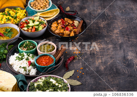 Various types of traditional Indian food. Various types of traditional Indian food. 106836336