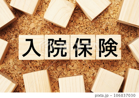 入院保険　木製キューブのビジネス用語素材 106837030