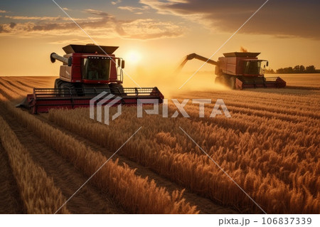 Two combine harvesters. Generative AI 106837339