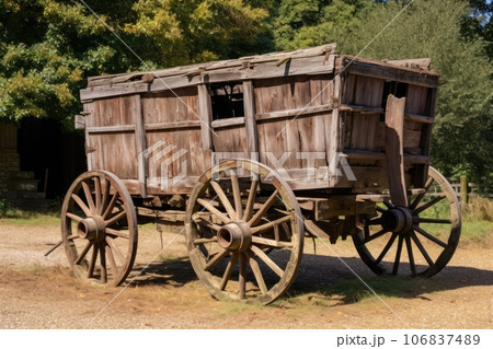 Old wooden rural wagon. Generative AI Old wooden rural wagon. Generative AI 106837489