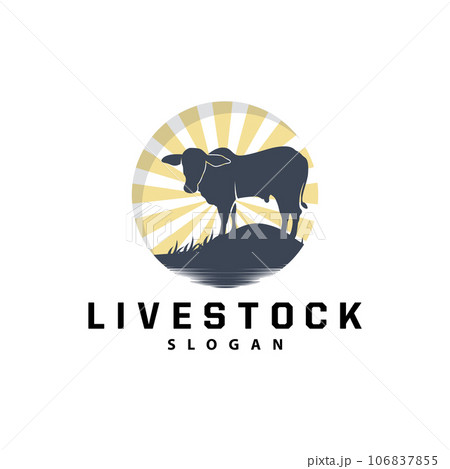 Cattle Farm Livestock Logo, Farm Garden Land Agriculture Retro Vintage Emblem Design 106837855