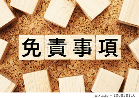 免責事項 木製キューブのビジネス用語素材 免責事項 木製キューブのビジネス用語素材 106838110