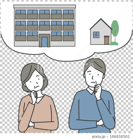 老後の住まいについて考える夫婦 106838502