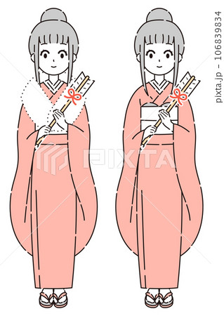 破魔矢を持った着物の女性のベクターイラスト3 106839834
