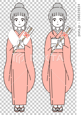 破魔矢を持った着物の女性のベクターイラスト3 106839834