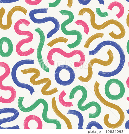 Colorful bold grunge line childish background. Fun doodle vector seamless pattern for children or trendy design. Colorful bold grunge line childish background. Fun doodle vector seamless pattern for children or trendy design. 106840924