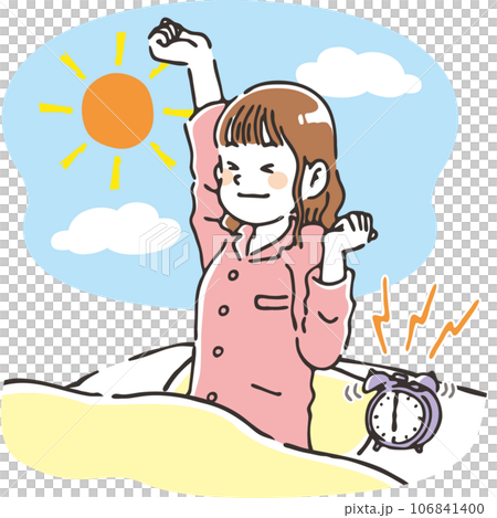 朝すっきり目覚める女性　ふとん　バストアップ 106841400