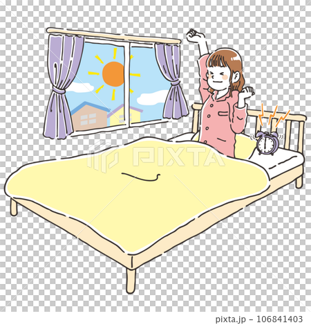 一位年輕女子早上在床上醒來，神清氣爽 106841403