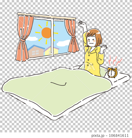 A young woman who wakes up refreshed in the morning on a futon 106841611