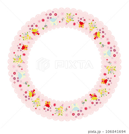 花束のレース風ライン 円形フレーム カラフル 106841694
