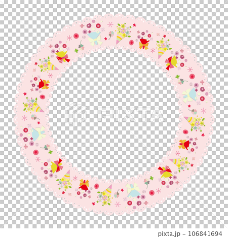 花束のレース風ライン 円形フレーム カラフル 106841694