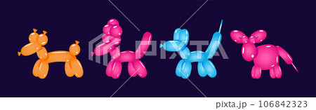 Balloon Twisting Art with Animal Figures Vector Set 106842323