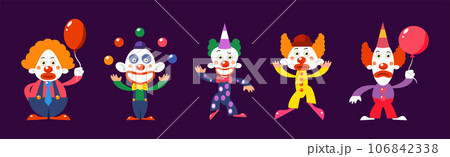 Bright Clown Character in Circus Costume Vector Set Bright Clown Character in Circus Costume Vector Set 106842338
