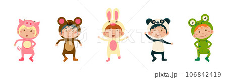 Funny Kid Characters Wearing Festive Party Costumes Vector Set 106842419