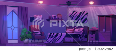 Bedroom of cowboy or farmer at night. 106842902