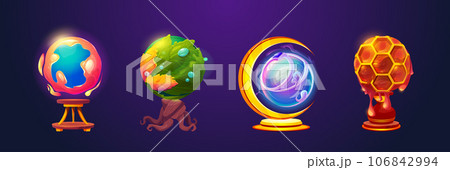 Magic glowing ball on stand for fortune telling Magic glowing ball on stand for fortune telling 106842994