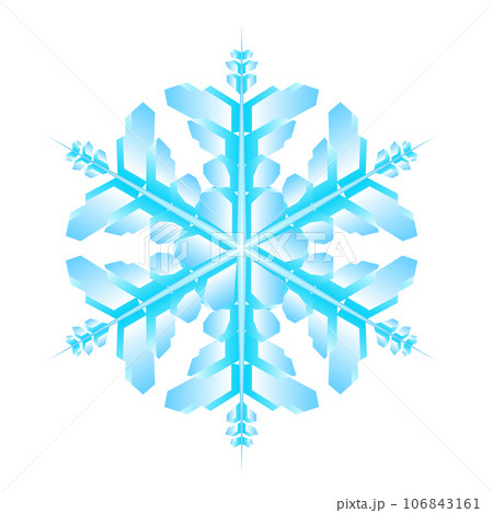 Six pointed ice crystal snowflake, symbol of winter weather and festive mood. Star shaped gradient winter frozen snow flake. Vector isolated on white background Six pointed ice crystal snowflake, symbol of winter weather and festive mood. Star shaped gradient winter frozen snow flake. Vector isolated on white background 106843161