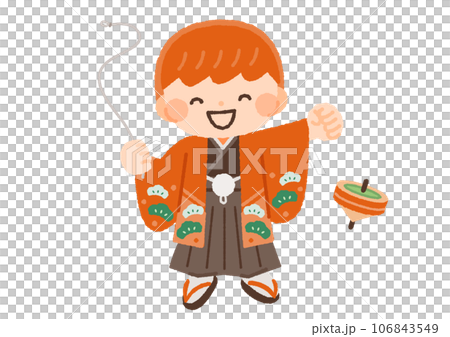 Illustration material of a boy wearing a kimono and enjoying playing with tops Illustration material of a boy wearing a kimono and enjoying playing with tops 106843549