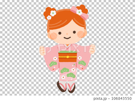 着物を着てポーズを取る女の子のイラスト素材 106843550