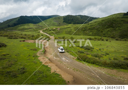 Car road trip on the high altitude mountain trail, China Car road trip on the high altitude mountain trail, China 106843855