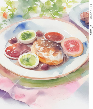 ヘルシーなランチや朝食の水彩イラスト Generative AI 106843954