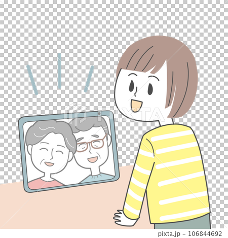 タブレットでビデオ通話する祖父母と孫 タブレットでビデオ通話する祖父母と孫 106844692