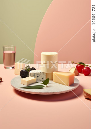 Assortment of cheese with fruits and nuts Assortment of cheese with fruits and nuts 106844721