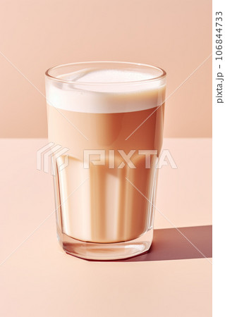 Glass cup of coffee latte on a table 106844733