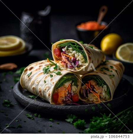 Vegan vegetable wraps, ready to eat, close up 106844753