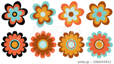 8 Retro Distressed Flowers - Vintage Grunge Floral Elements 106844952