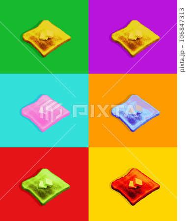 Contemporary art collage. Modern creative artwork. Colorful set of images made of painted sandwiches. Conceptual inspiring wallpaper for ad. Contemporary art collage. Modern creative artwork. Colorful set of images made of painted sandwiches. Conceptual inspiring wallpaper for ad. 106847313