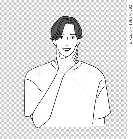 肌を触って笑顔になる男性 106847392