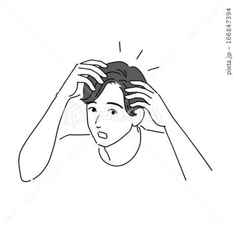 髪の生え際が薄くなって心配する男性 髪の生え際が薄くなって心配する男性 106847394
