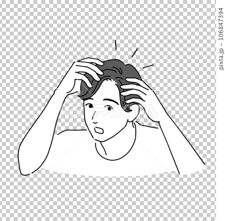 A man worried about his thinning hairline A man worried about his thinning hairline 106847394