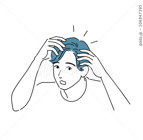 髪の生え際が薄くなって心配する男性 髪の生え際が薄くなって心配する男性 106847395