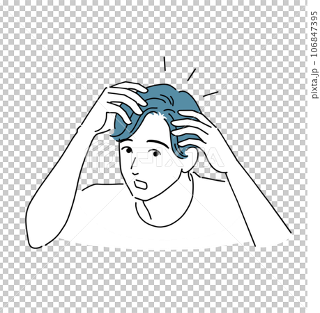 A man worried about his thinning hairline A man worried about his thinning hairline 106847395