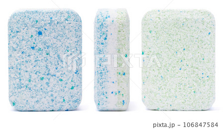 Dishwashing detergent tablet on white Dishwashing detergent tablet on white 106847584