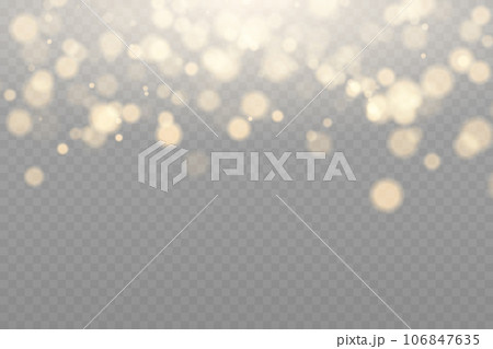 Golden dust light. Bokeh light lights effect background. Abstract magic light dust effect. Christmas lights. Glowing flying dust. 106847635