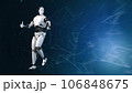 Futuristic world robots are running. Presentation of technology with robots.  3d rendering action of robot. 106848675