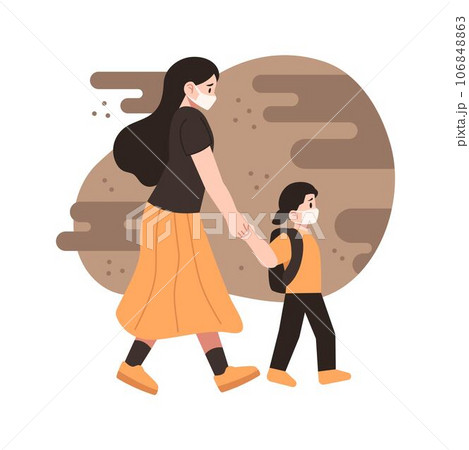 Mother and Child Walking Through Dust Pollution Vector Illustration Mother and Child Walking Through Dust Pollution Vector Illustration 106848863