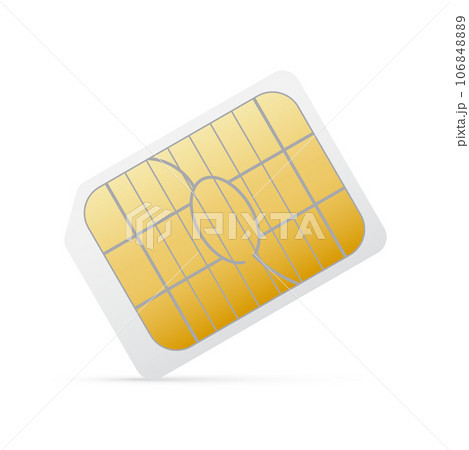 White micro sim card with gold chip for mobile phone. Vector gsm simcard 3d design isolated on white background White micro sim card with gold chip for mobile phone. Vector gsm simcard 3d design isolated on white background 106848889