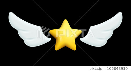 Gold star with wings, 3d icon vector illustration. Yellow flying object for game UI, abstract currency, finance and success symbol with shadows isolated on black background 106848930