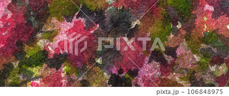 Abstract art background dark green and red colors. Watercolor painting on canvas with purple flowers pattern. Abstract art background dark green and red colors. Watercolor painting on canvas with purple flowers pattern. 106848975